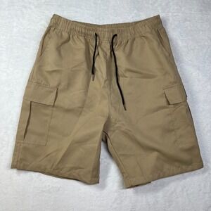 Fashion Cargo Shorts Mens Medium Khaki Drawstring Performance Workwear Utility